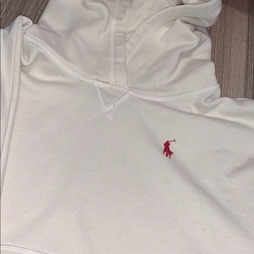 Light tan polo hoodie signs of use